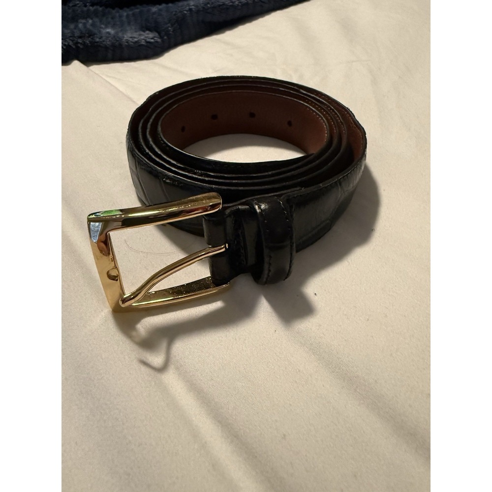 Belt JOS. A. BANK Dark brown  Croc Genuine Italian Leather Gold Buckle sz 46